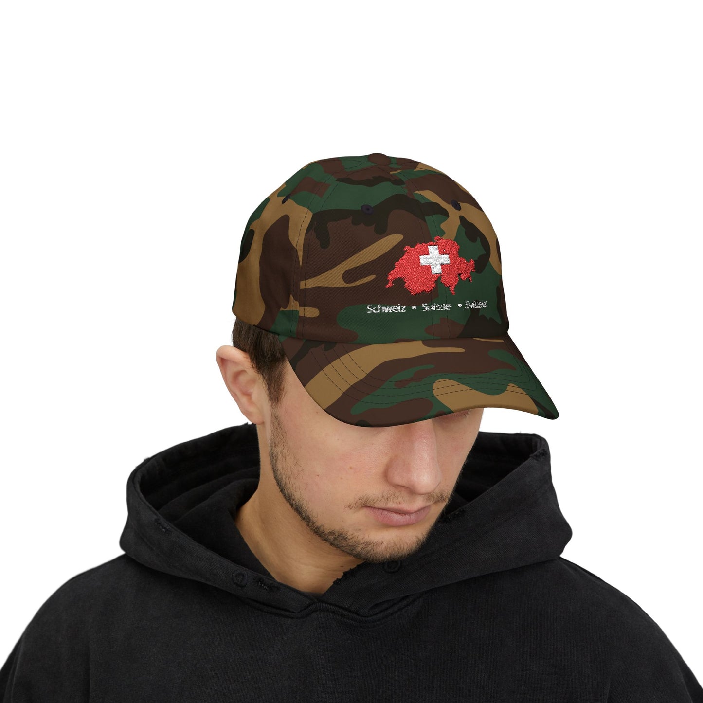 Casquette Suisse Brodée - "Schweiz • Suisse • Svizzera" (versions couleurs foncées)