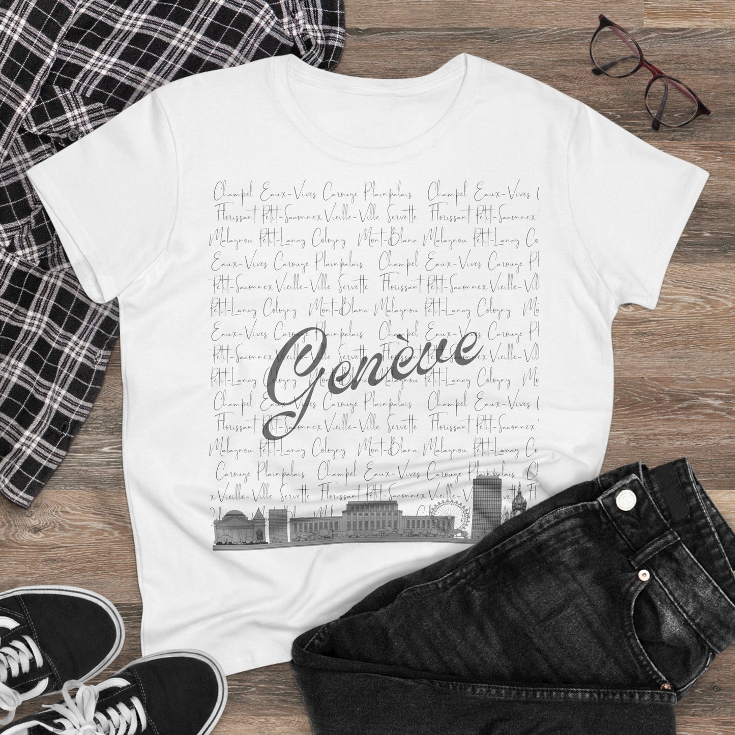 T-Shirt Femme "Geneva Skyline & Quartiers"