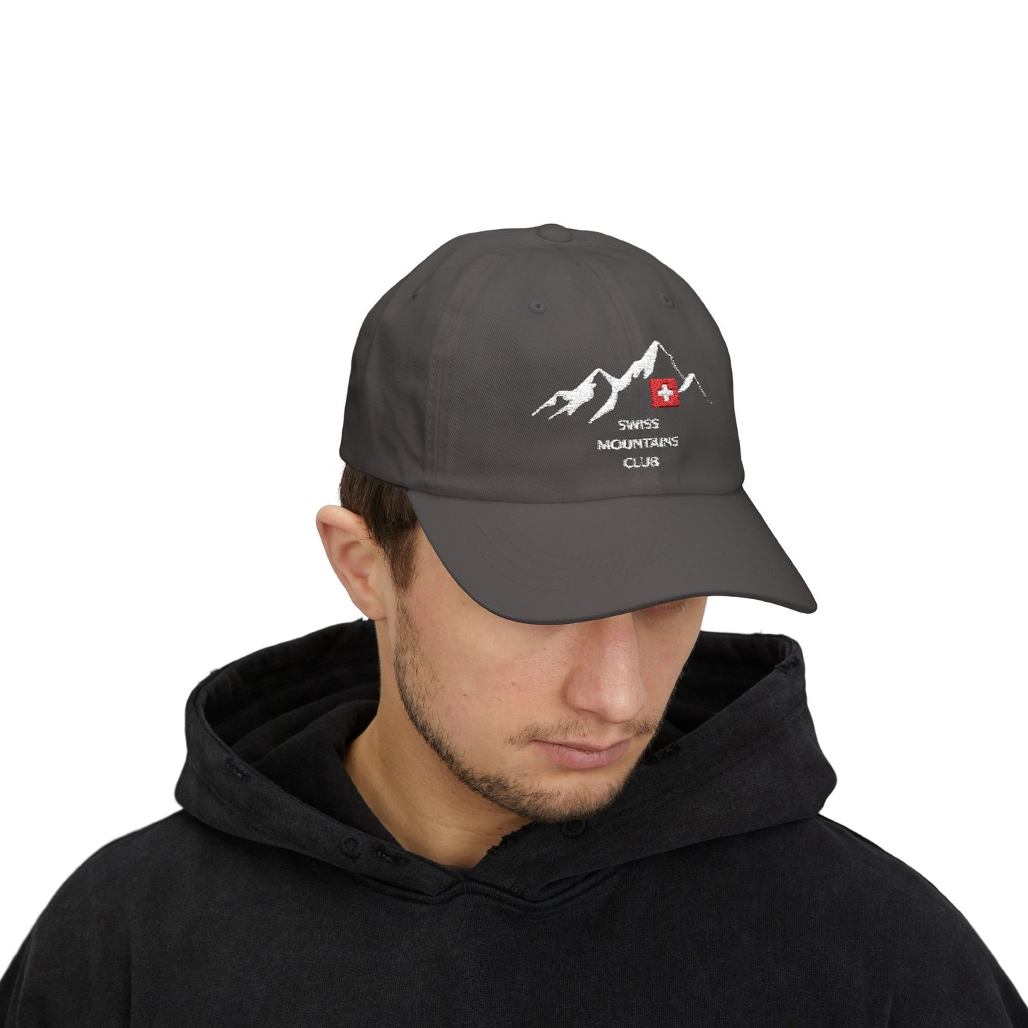 Casquette Alpine Brodée : Rejoignez le Club des Sommets Suisses ! (versions couleurs foncées)