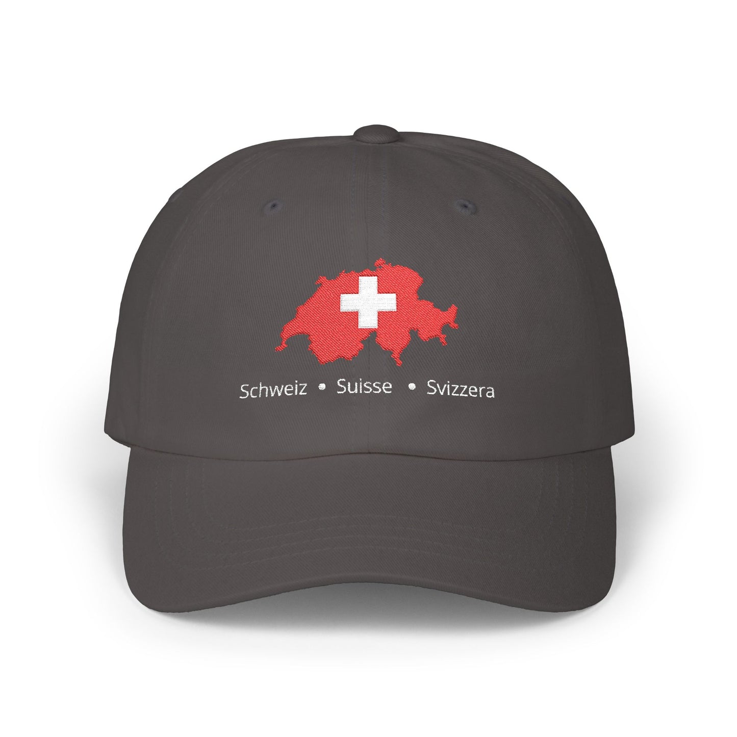 Casquette Suisse Brodée - "Schweiz • Suisse • Svizzera" (versions couleurs foncées)