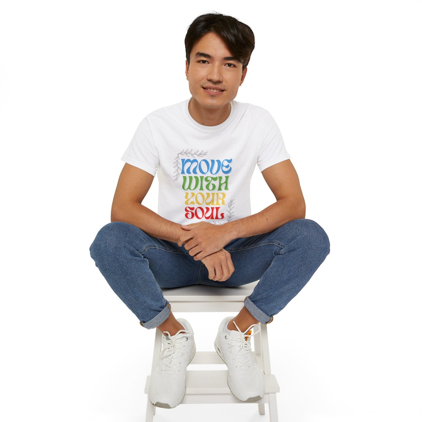 T-shirt inspirant « Move With Your Soul » en coton ultra pour Femme et Homme.
