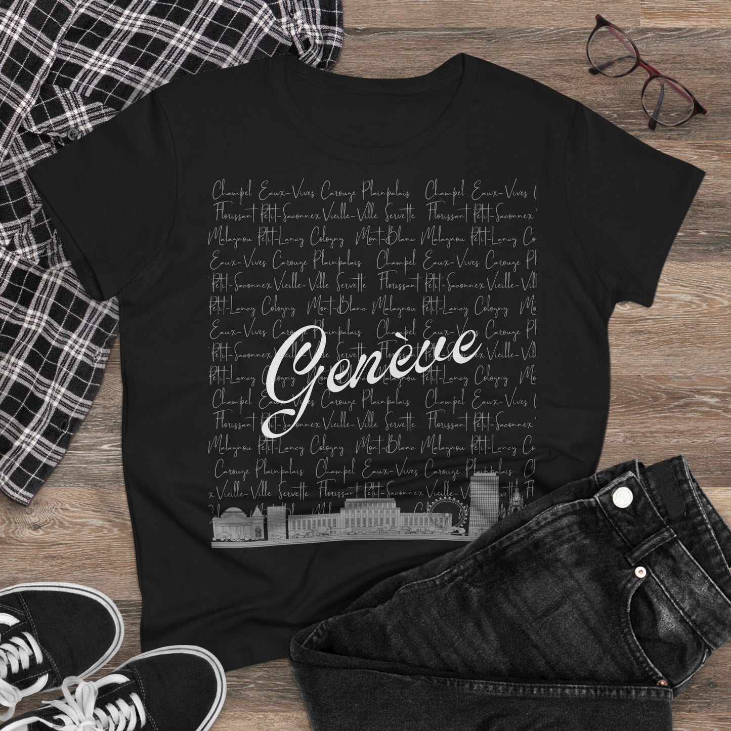 T-Shirt Femme "Geneva Skyline & Quartiers"