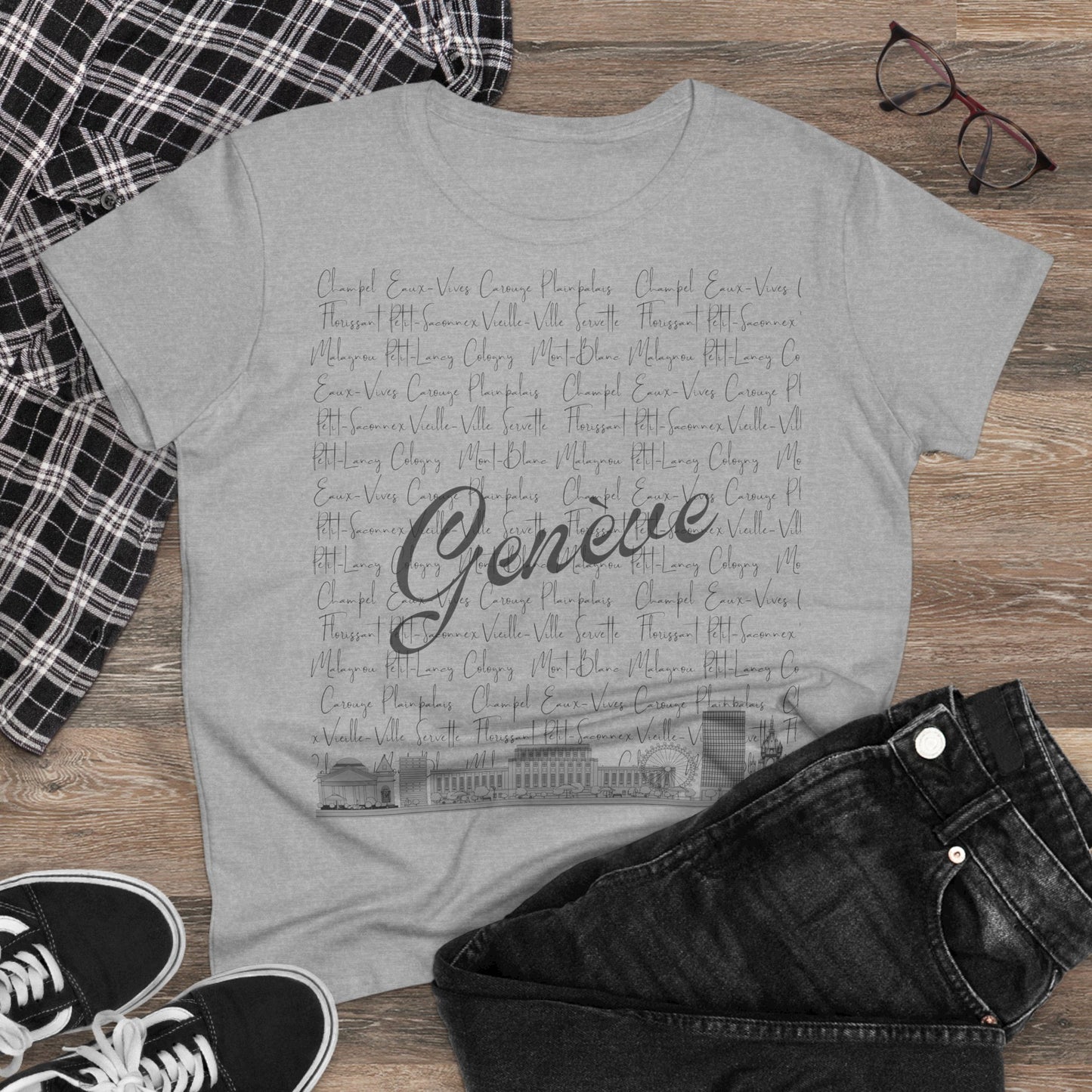 T-Shirt Femme "Geneva Skyline & Quartiers"