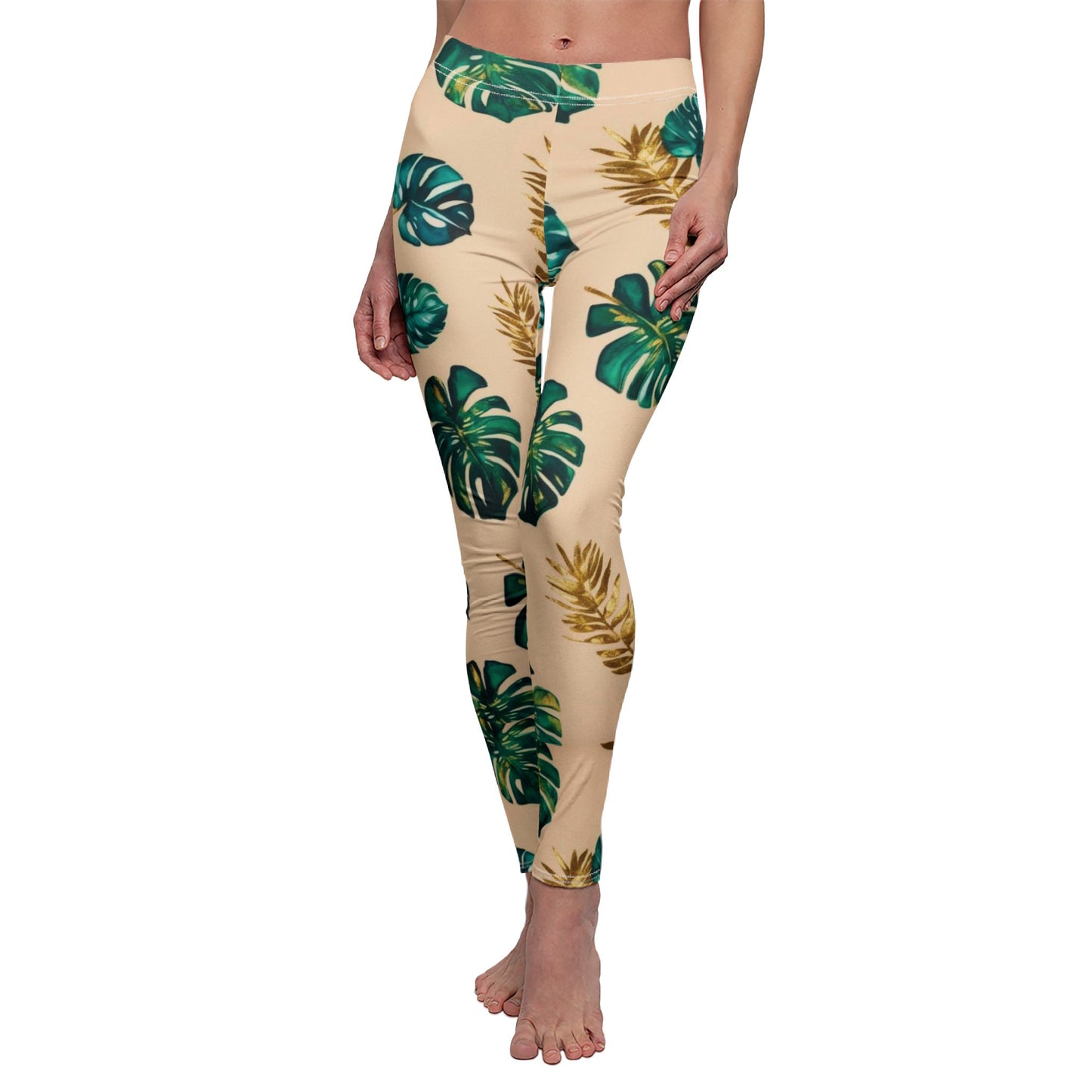 Legging "Tropical Feuilles de Monstera" - Beige & Vert Jungle