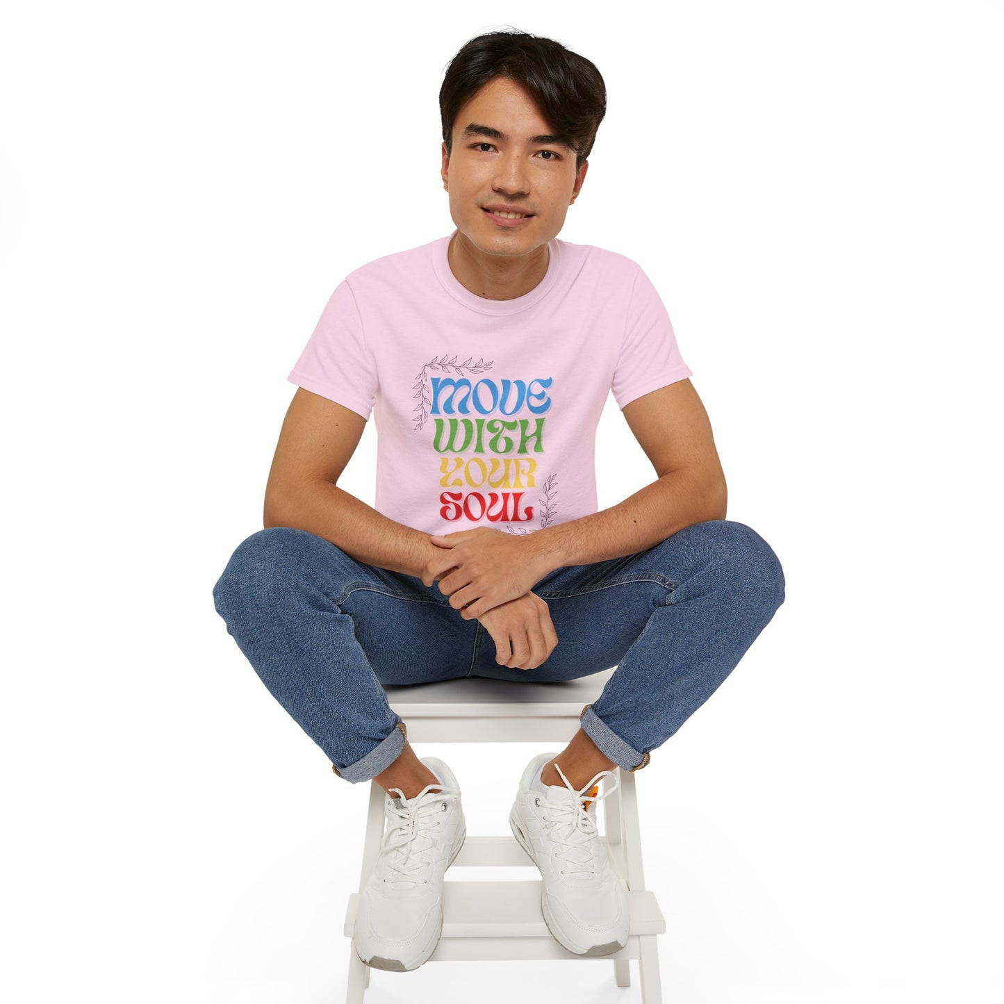 T-shirt inspirant « Move With Your Soul » en coton ultra pour Femme et Homme.