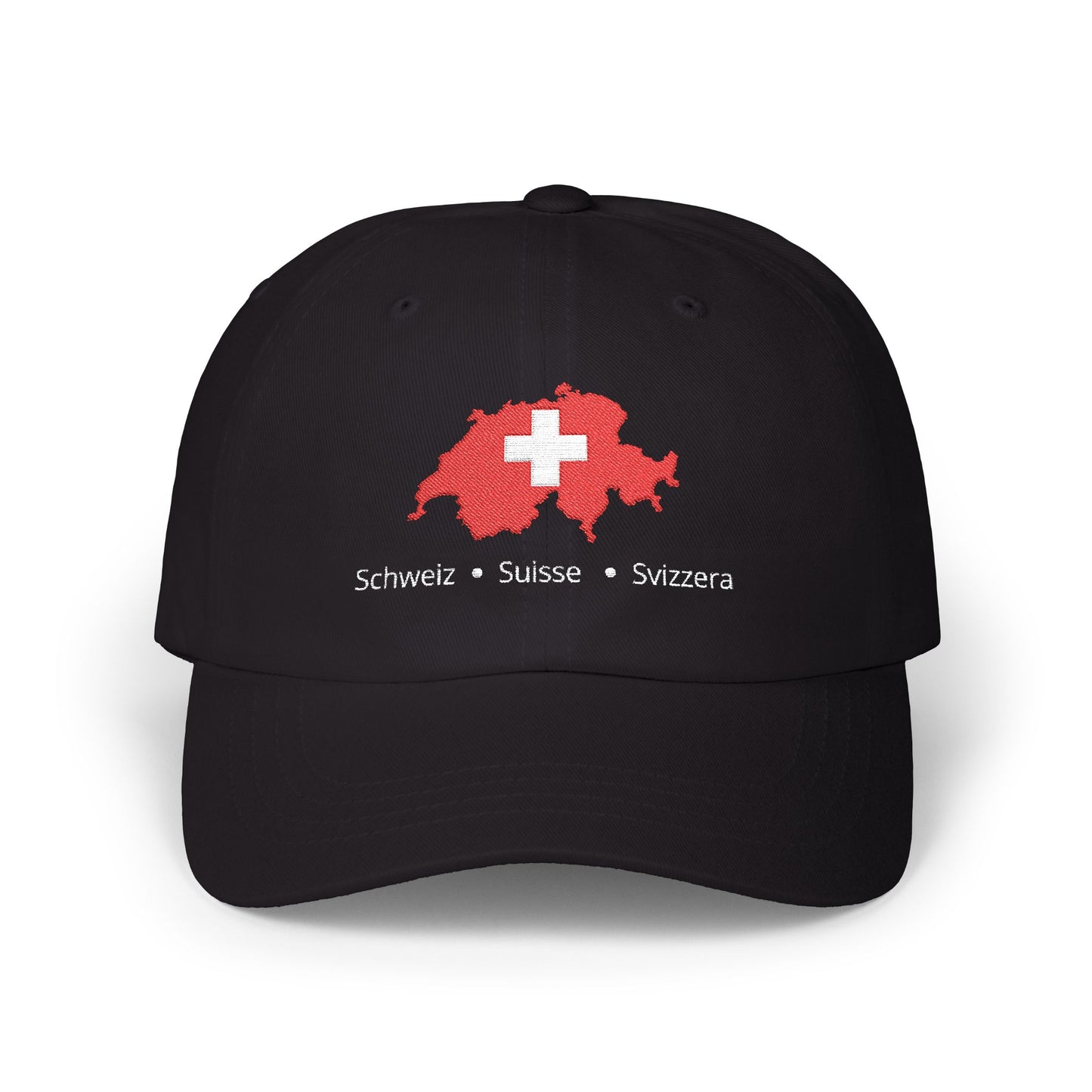 Casquette Suisse Brodée - "Schweiz • Suisse • Svizzera" (versions couleurs foncées)
