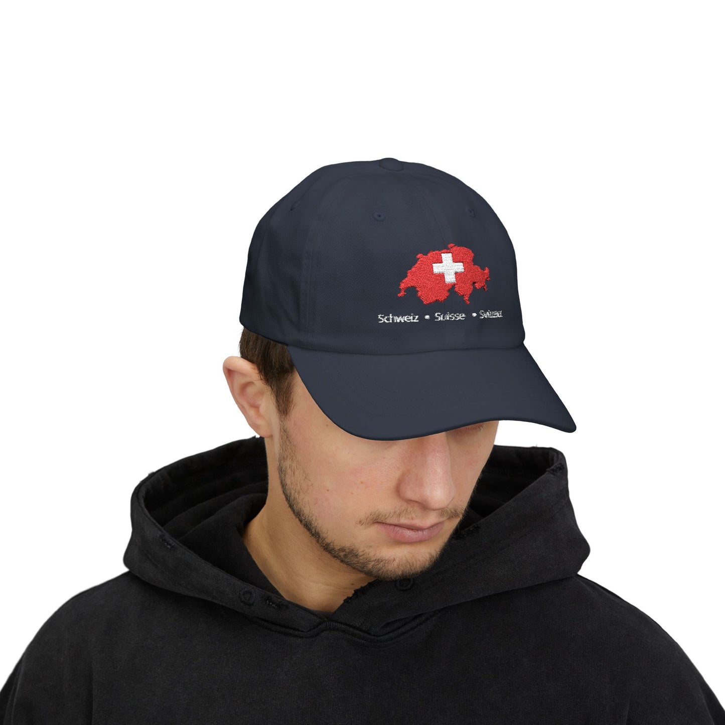 Casquette Suisse Brodée - "Schweiz • Suisse • Svizzera" (versions couleurs foncées)