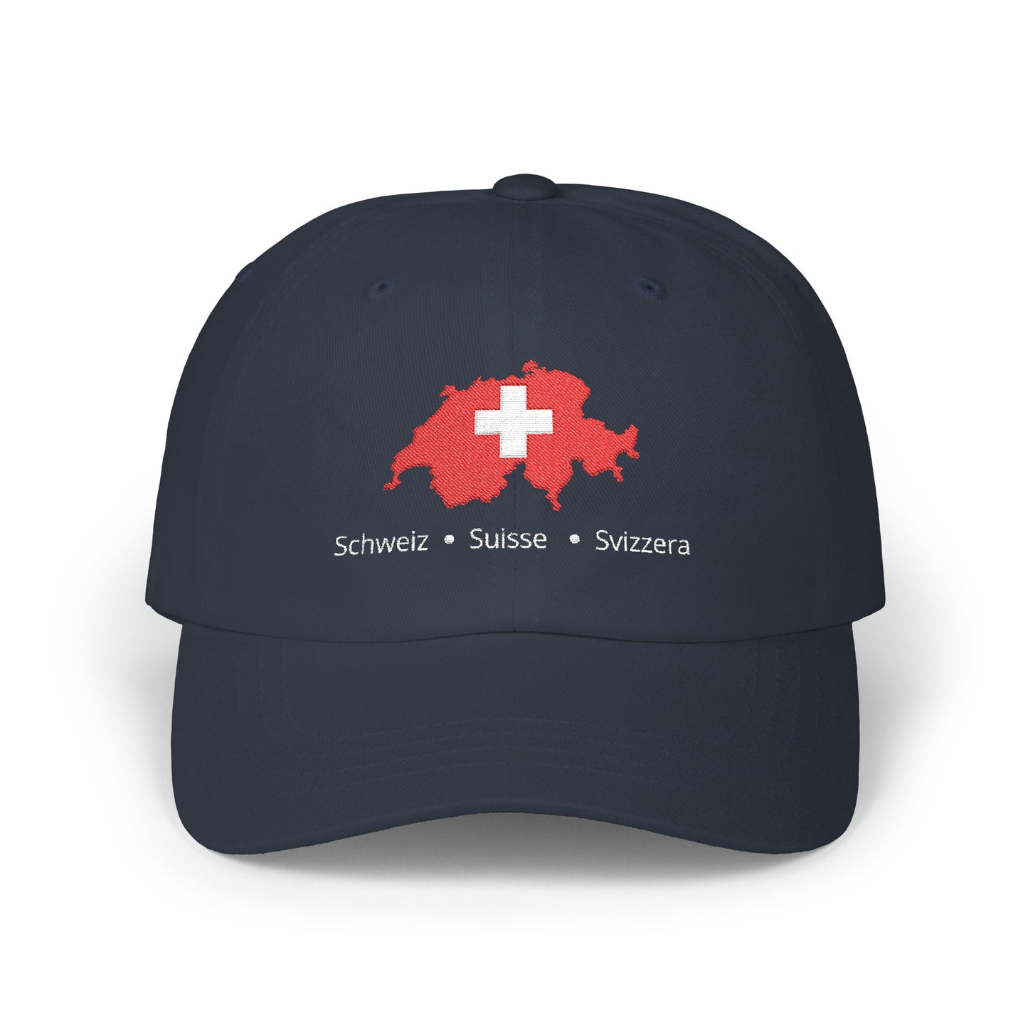 Casquette Suisse Brodée - "Schweiz • Suisse • Svizzera" (versions couleurs foncées)