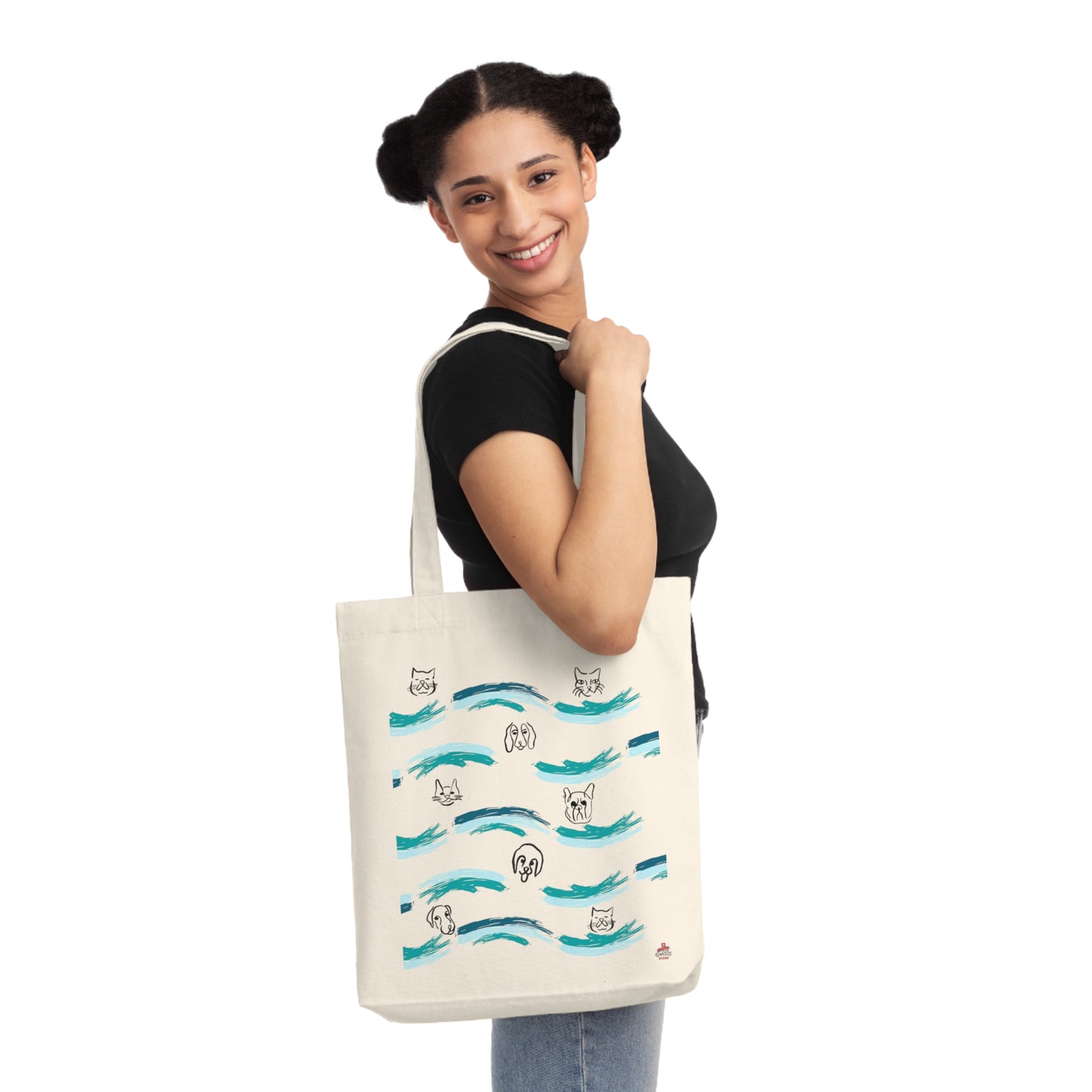 Tote Bag Tissé "Chiens et Chats" Éco-Responsable