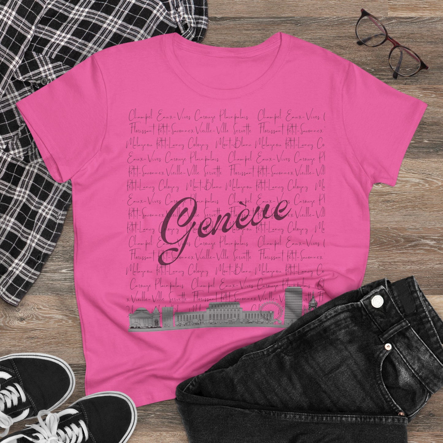 T-Shirt Femme "Geneva Skyline & Quartiers"