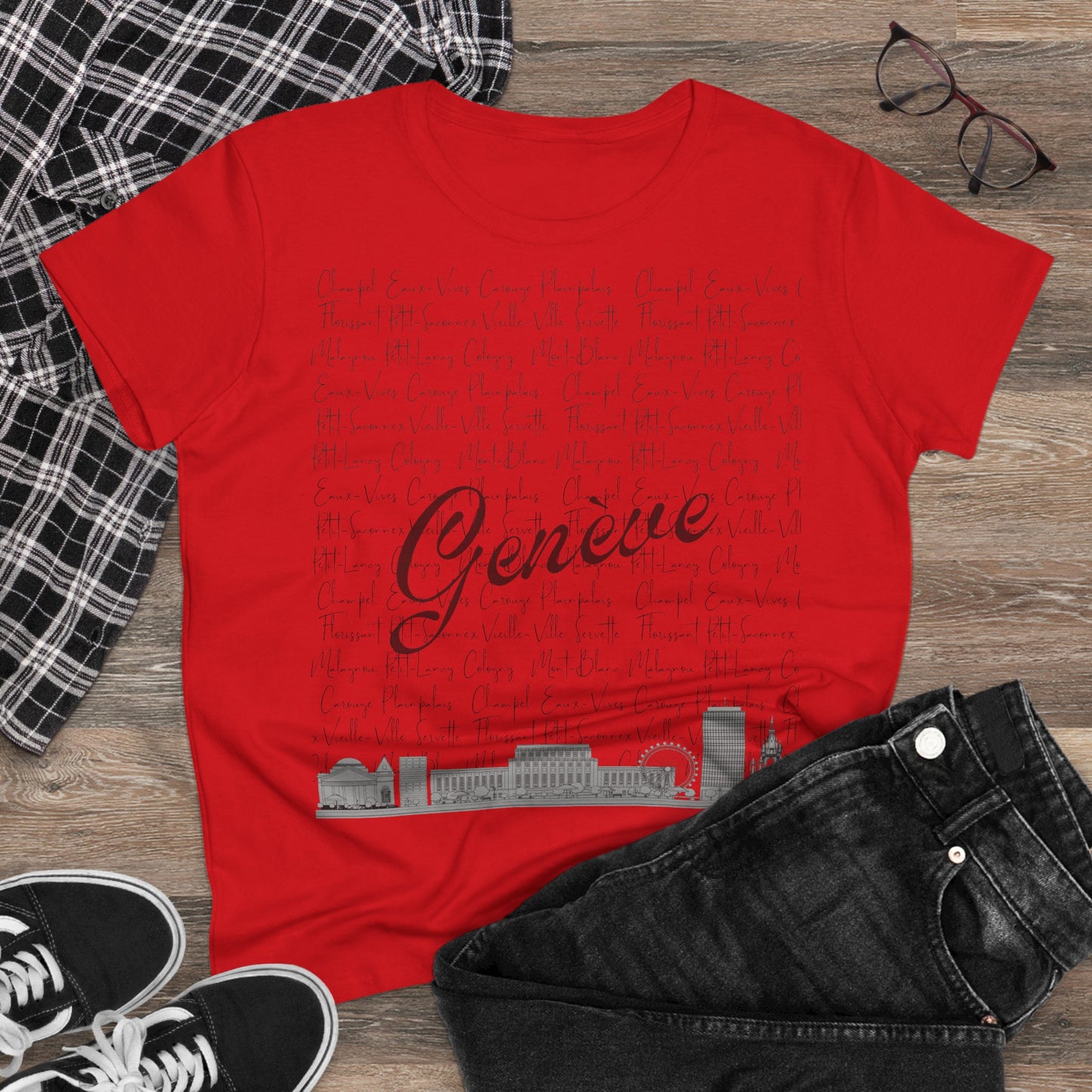 T-Shirt Femme "Geneva Skyline & Quartiers"