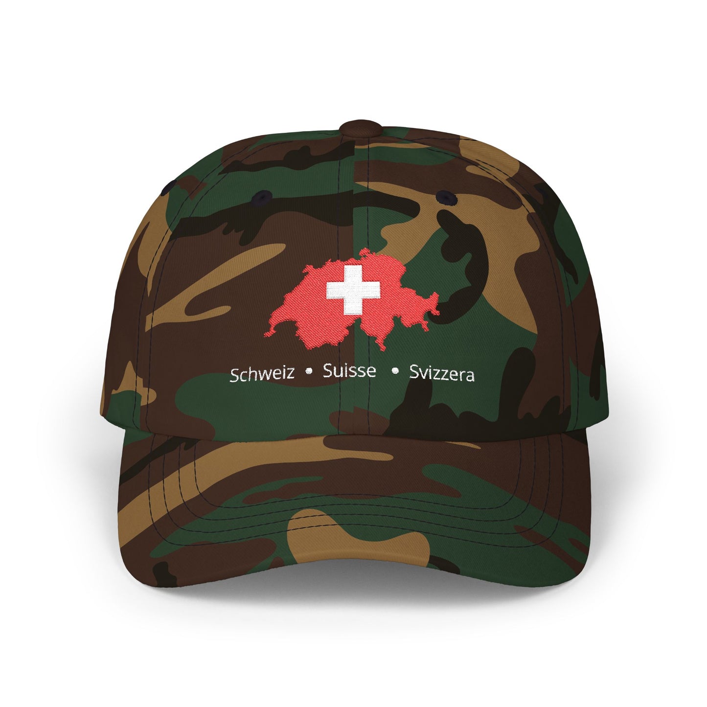 Casquette Suisse Brodée - "Schweiz • Suisse • Svizzera" (versions couleurs foncées)