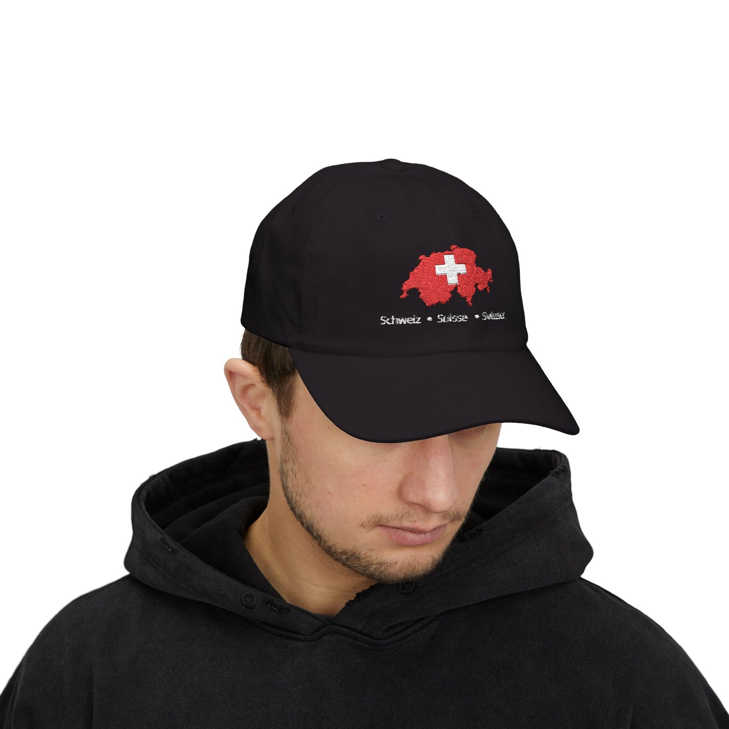Casquette Suisse Brodée - "Schweiz • Suisse • Svizzera" (versions couleurs foncées)