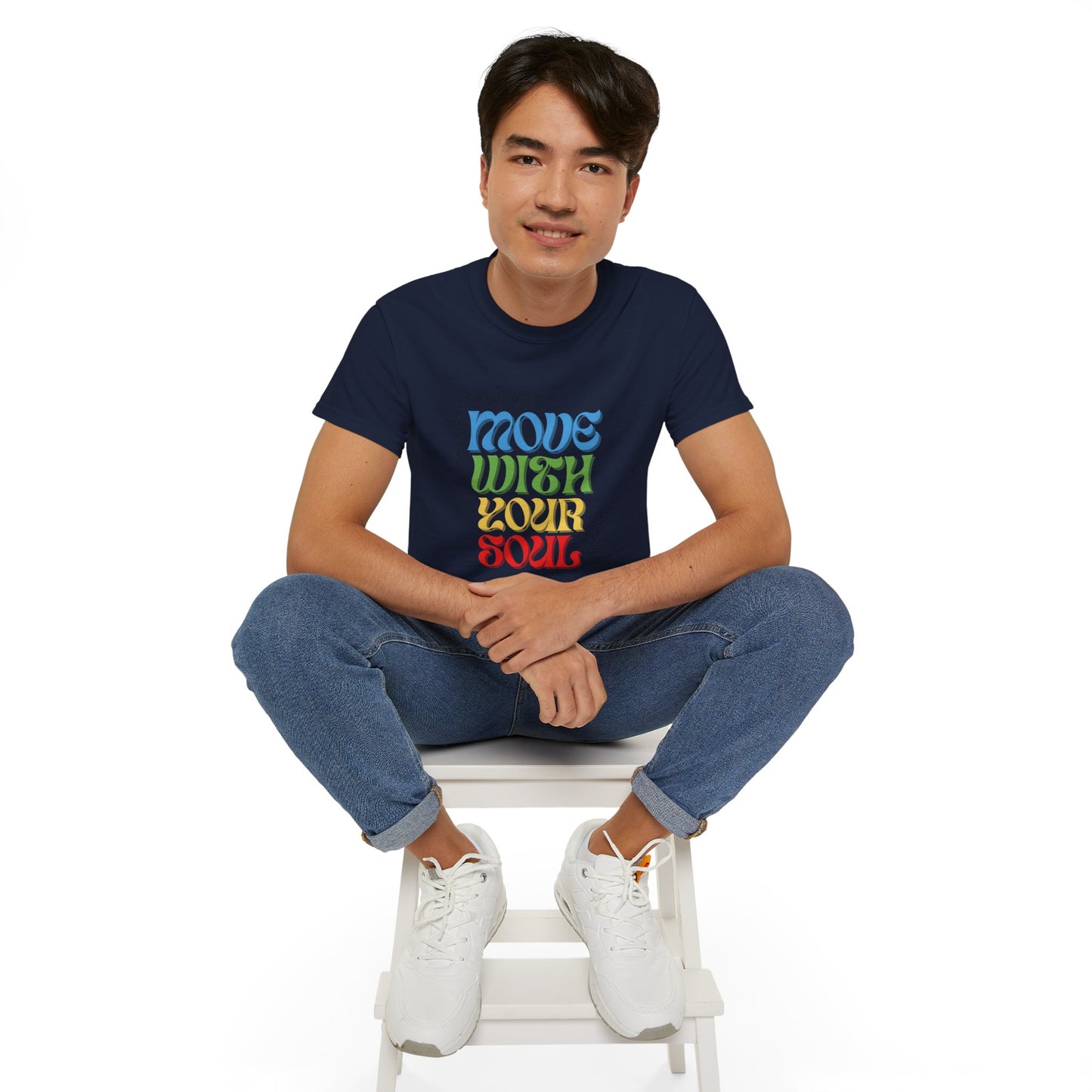 T-shirt inspirant « Move With Your Soul » en coton ultra pour Femme et Homme.
