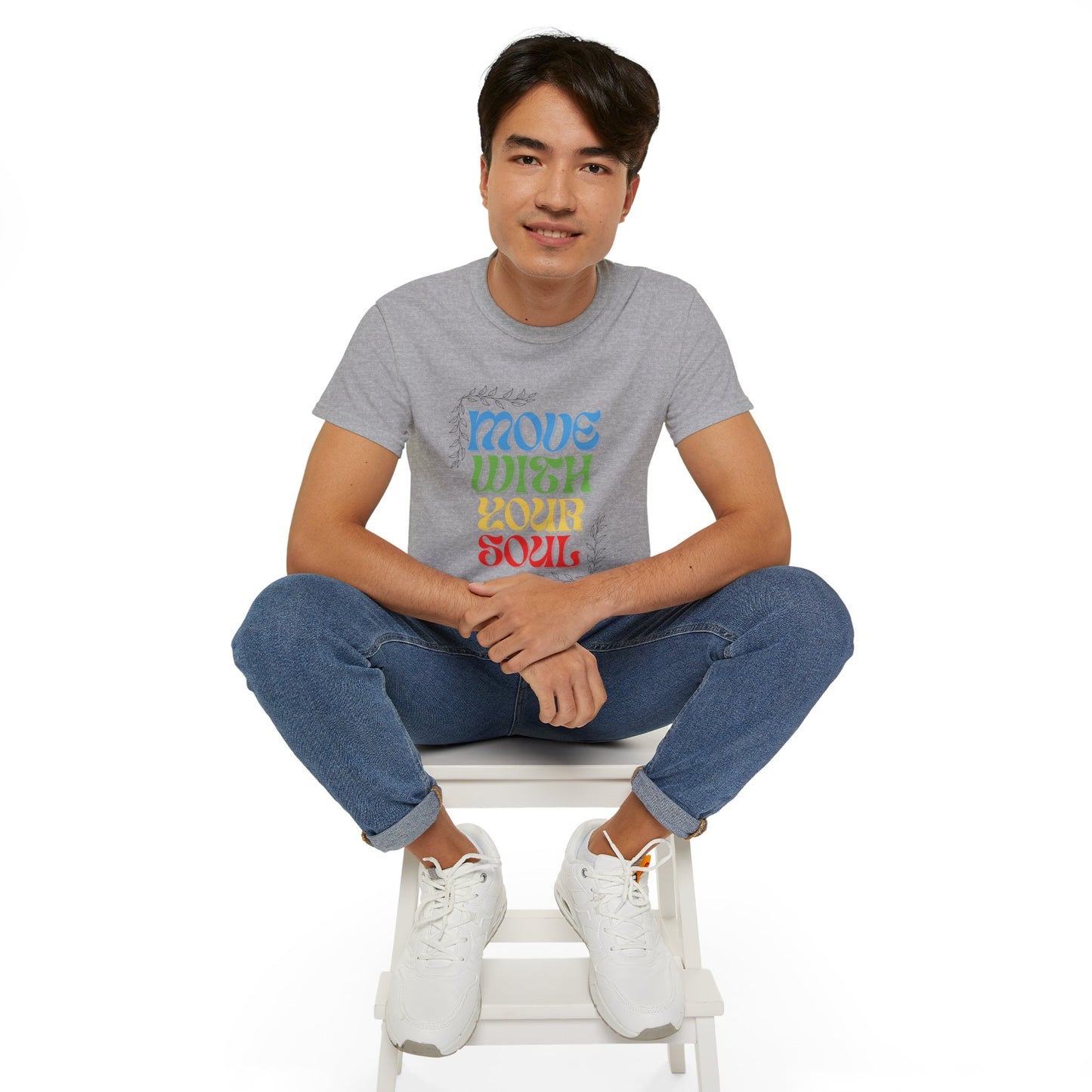 T-shirt inspirant « Move With Your Soul » en coton ultra pour Femme et Homme.