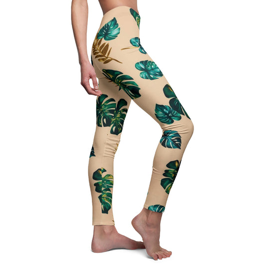 Legging "Tropical Feuilles de Monstera" - Beige & Vert Jungle