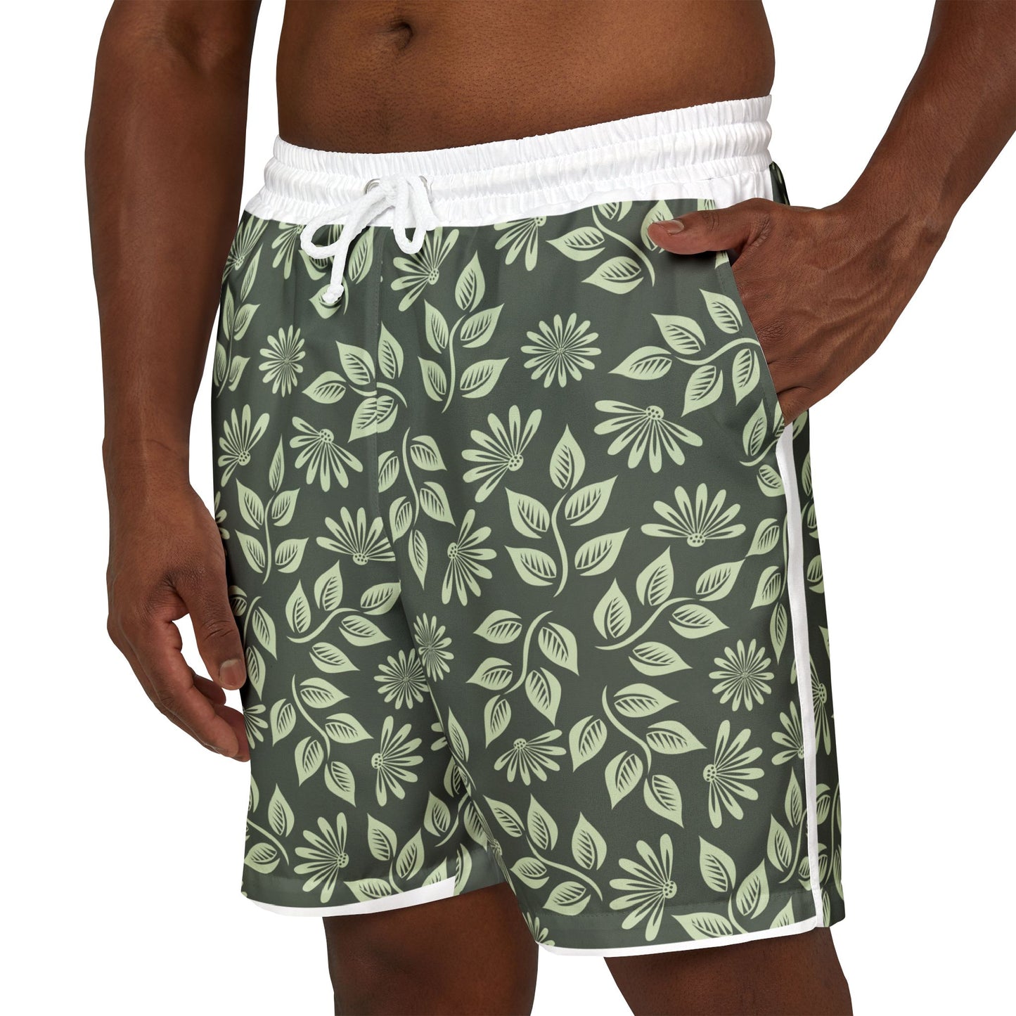 Exklusive Pool- und Strandshorts mit grünem Laub
