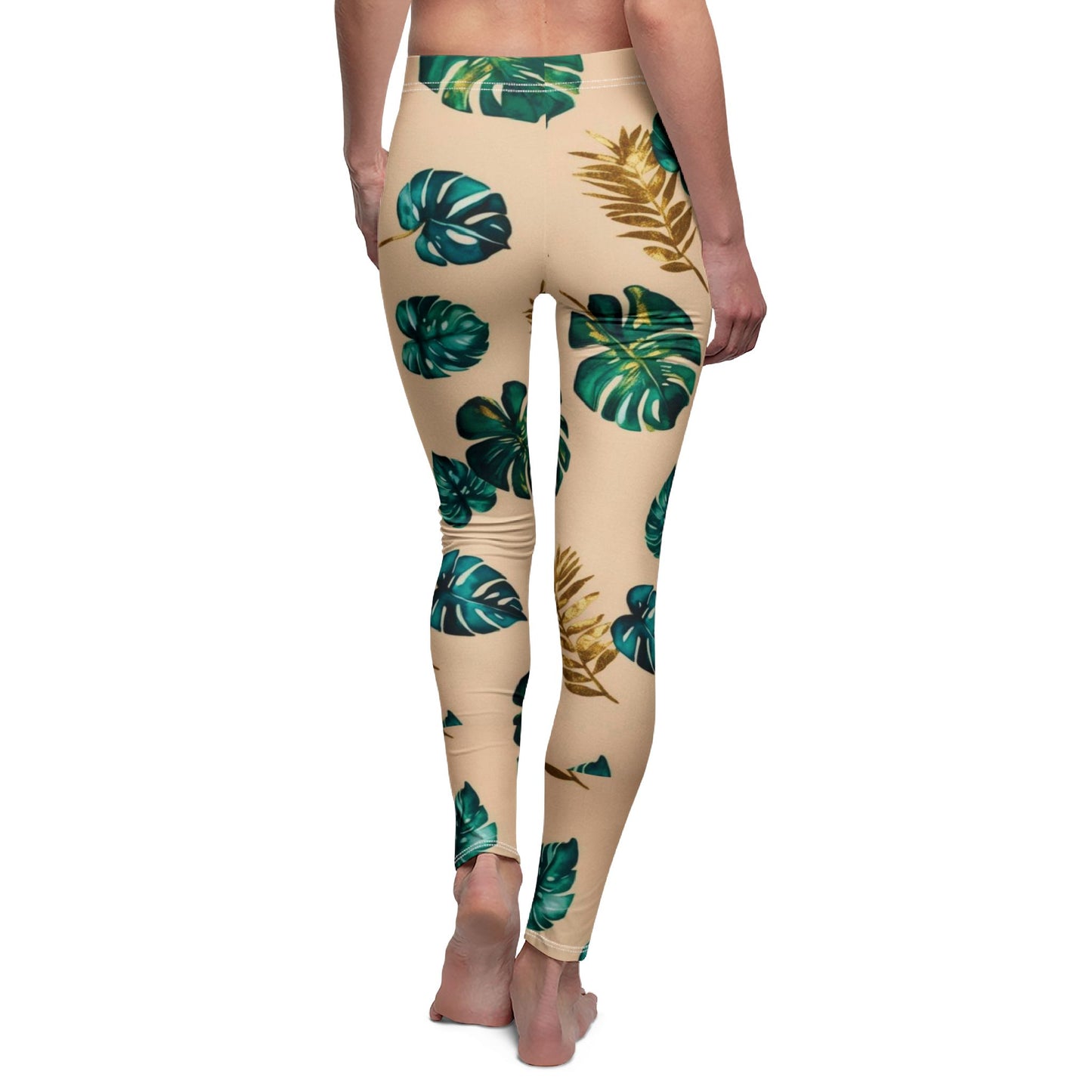 Legging "Tropical Feuilles de Monstera" - Beige & Vert Jungle