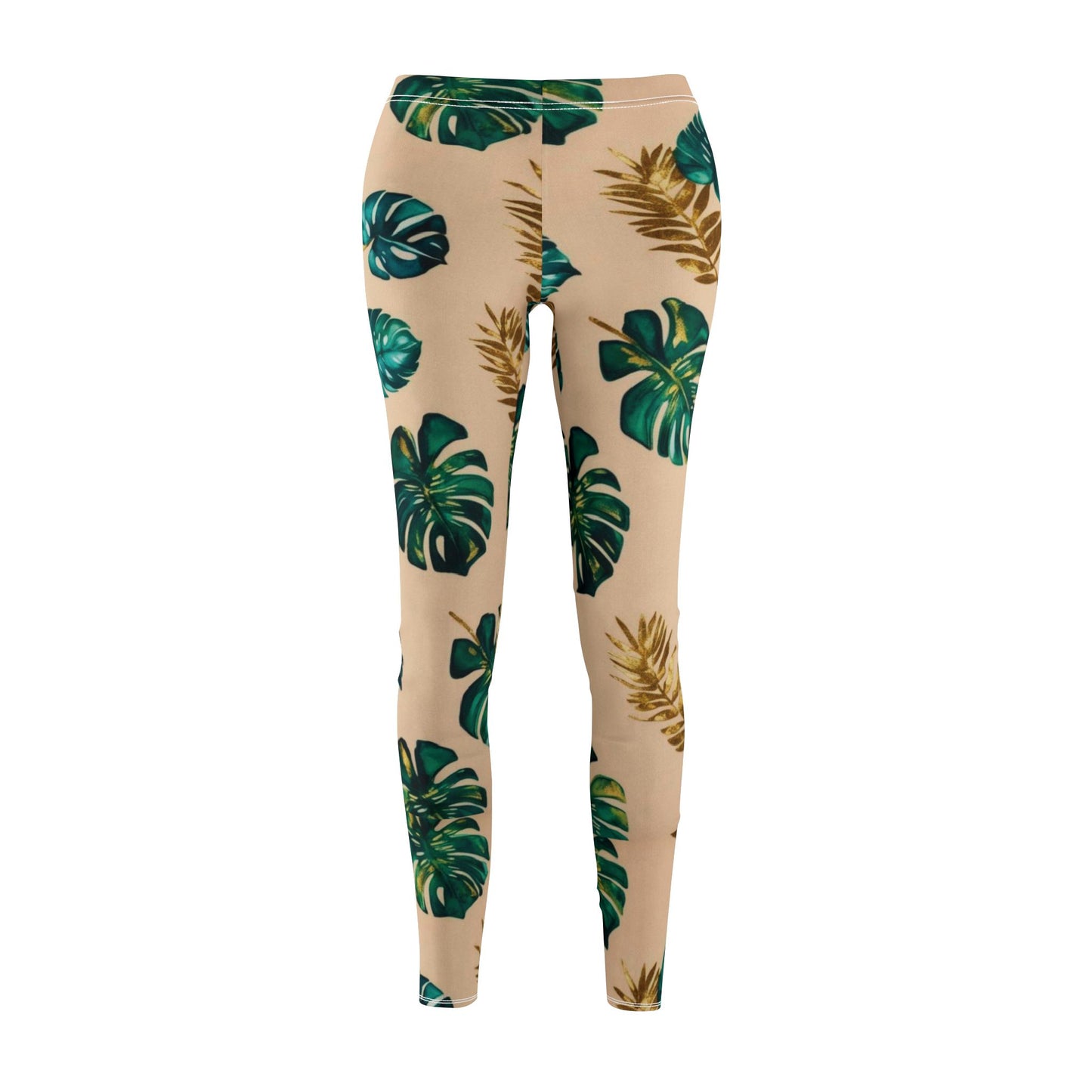 Legging "Tropical Feuilles de Monstera" - Beige & Vert Jungle